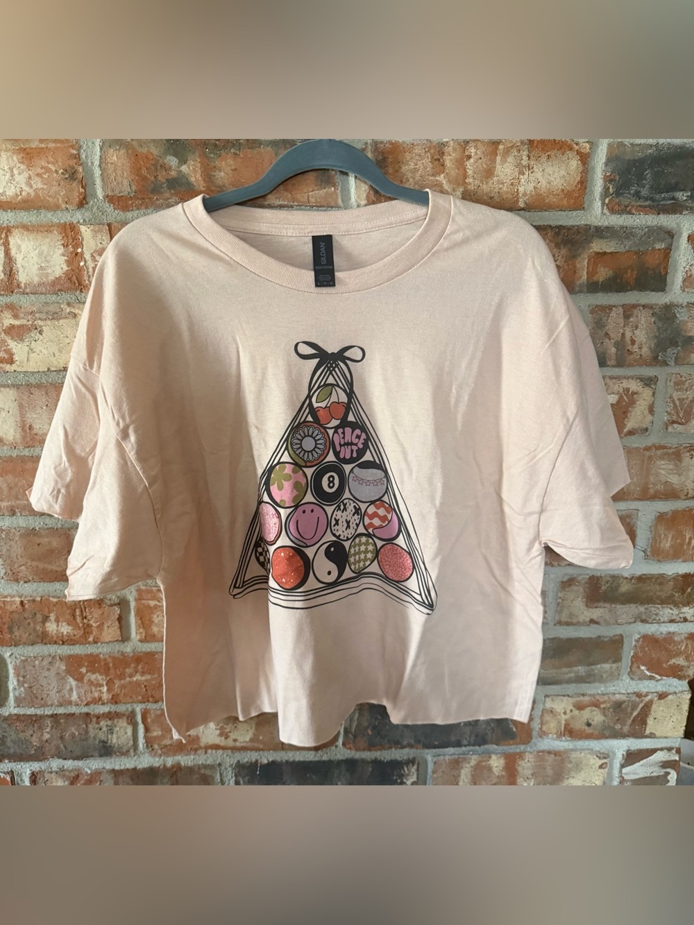 Gildan Peachy color Cropped Graphic Pool Ball Tee